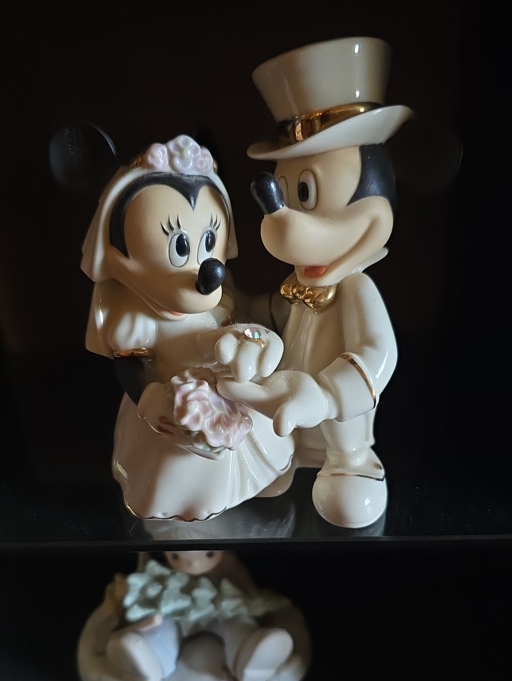 Ceramic Wedding Couple Figurine - White and Pink